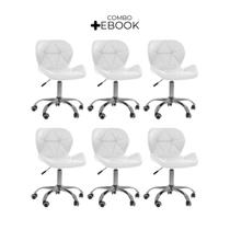 Kit 6 Cadeiras Office Eiffel Slim Ajustável Base Giratória com Ebook