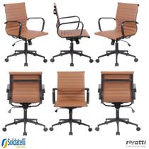 Kit 6 Cadeiras Office Sevilha Base Preta Baixa PU Marrom Escuro ou Preto - Rivatti