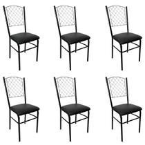 Kit 6 Cadeiras para Cozinha Preta com reforço assento com rebaixe preto encosto de grade