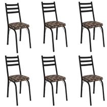 Kit 6 Cadeiras Para Cozinha Tubular D-13 Nara De Aço Preto-mosaico Palha