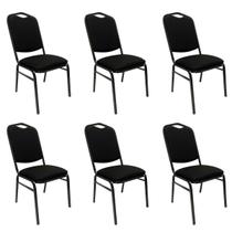 Kit 6 Cadeiras para Hotel Auditório Igreja Restaurante Eventos com Reforço Empilhável cor Preta