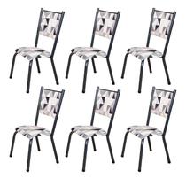 Kit 6 Cadeiras para Sala de Jantar Ametista Katar / Prata Martelado