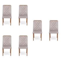 Kit 6 Cadeiras para Sala de Jantar com Pés em Madeira Maciça Megan Bege/Marrom/Cinza