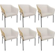 Kit 6 Cadeiras Para Sala de Jantar Estar Living Olívia L02 Linho Cru material sintético Fendi - Lyam Decor