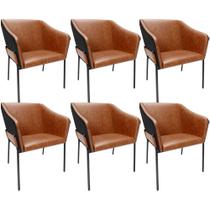 Kit 6 Cadeiras Para Sala de Jantar Estar Living Olívia L02 material sintético Camel Preto - Lyam Decor Kit 6 Cadeiras Para Sala de Jantar Estar Living Olívia L02 material sintético Camel Preto - Lyam Decor