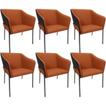 Kit 6 Cadeiras Para Sala de Jantar Estar Living Olívia L02 Terracota material sintético Preto - Lyam Decor