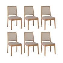Kit 6 Cadeiras para Sala de Jantar Estofadas Buriti Bege/Madeira