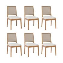 Kit 6 Cadeiras para Sala de Jantar Estofadas Buriti Bege/Madeira/Cru
