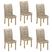 Kit 6 Cadeiras para Sala de Jantar Pés em Madeira Maciça Lara Bege/Cinamomo/Veludo
