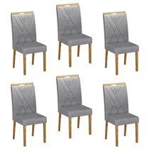 Kit 6 Cadeiras para Sala de Jantar Pés em Madeira Maciça Lara Cinza/Cinamomo/Linho Prata Kit 6 Cadeiras para Sala de Jantar Pés em Madeira Maciça Lara Cinza/Cinamomo/Linho Prata