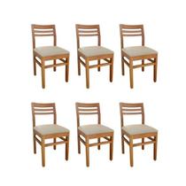 Kit 6 Cadeiras para Sala de Jantar Rústicas com Assento em material sintético Madeira Maciça Diamante Bege/Marrom