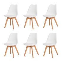 Kit 6 Cadeiras para Sala de Jantar Saarinen com Base de Madeira Branca