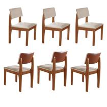 Kit 6 Cadeiras para Sala de Jantar Turim Castanho Cinamomo/Creme/Off White - LJ Móveis