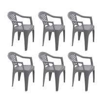 Kit 6 Cadeiras Plástica Com Braço Iguape Cinza Tramontina