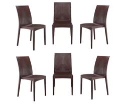 Kit 6 Cadeiras Rattan Marrom Sala de Jantar Área de Lazer Piscina Pousada Cafeteria