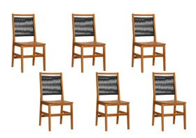 Kit 6 cadeiras rebeca madeira macica eucalipto enc corda nautica cor:preta Kit 6 cadeiras rebeca madeira macica eucalipto enc corda nautica cor:preta