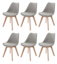 Kit 6 Cadeiras Saarinen Wood Com Estofamento Cinza