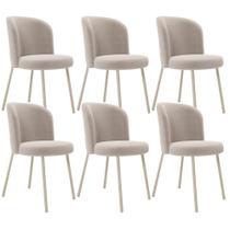 Kit 6 Cadeiras Sala de Jantar Estofada Gavi Arena L02 Bouclê Creme - Lyam Decor Kit 6 Cadeiras Sala de Jantar Estofada Gavi Arena L02 Bouclê Creme - Lyam Decor