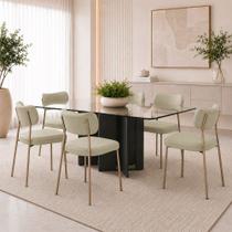 Kit 6 Cadeiras Sala de Jantar Lisa Pés Champanhe Linho Bege M2 - Monari Design Kit 6 Cadeiras Sala de Jantar Lisa Pés Champanhe Linho Bege M2 - Monari Design