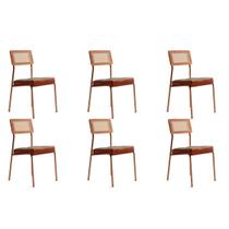 Kit 6 Cadeiras Sala Jantar 1741 6 Uni Rose/Linho Areia/Courano Caramelo - Carraro