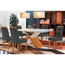 Kit 6 Cadeiras Sala Jantar Imperatriz Tampo Madeirado c/ Vidro Reto 180x90 e 6 Cadeiras Imperatriz Capuccino/Suede Grafite - Rufato