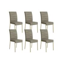 Kit 6 Cadeiras Sala Jantar Wave 1754 6 Un Dourado/Linho Bamboo/Courano Bamboo/Noce - Carraro