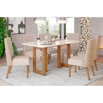 Kit 6 Cadeiras Sala Jantar Yara SC79 Tampo Madeirado c/ Vidro Canto Curvo 160x90cm e 6 Cadeiras Anne Nature/Courano/Creme - Henn