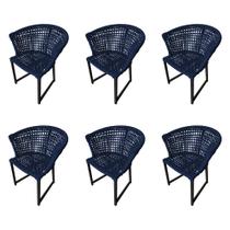 Kit 6 Cadeiras Salinas Corda Náutica Base em Alumínio Preto/azul Marinho