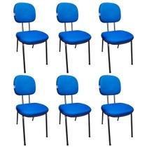 Kit 6 Cadeiras Secretaria Fixa Pé Palito Estofada Tecido Jserrano Azul Para Escritório