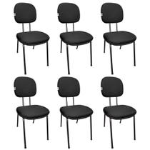 Kit 6 Cadeiras Secretaria Fixa Pé Palito Estofada Tecido Jserrano Preto Para Escritório