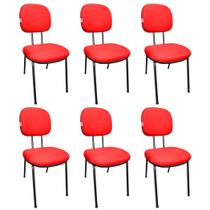 Kit 6 Cadeiras Secretaria Fixa Pé Palito Estofada Tecido Jserrano Vermelho Para Escritório - STILOS MOVEIS CORPORATIVOS