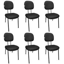 Kit 6 Cadeiras Secretaria Fixa Pé Palito Para Escritório material sintético Preto