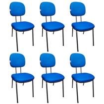 KIT 6 Cadeiras Secretária Pé Palito Estofada JSerrano Azul Para Escritório Recepção Igreja Escola