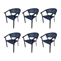 Kit 6 Cadeiras Sofia Corda Náutica Base Em Alumínio Preto-azul Marinho - Cor: Azul Kit 6 Cadeiras Sofia Corda Náutica Base Em Alumínio Preto-azul Marinho - Cor: Azul