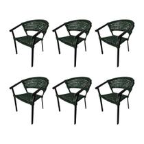 Kit 6 Cadeiras Sofia Corda Náutica Base Em Alumínio Preto-verde Musgo - Cor: Verde