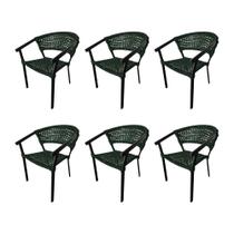 Kit 6 Cadeiras Sofia Corda Náutica Base em Alumínio Preto/verde Musgo