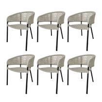Kit 6 Cadeiras Sol Corda Náutica Base em Alumínio Preto/areia