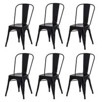 Kit 6 Cadeiras Tolix Iron Design Preta Brilhante Aço Industrial Sala Cozinha Jantar Bar