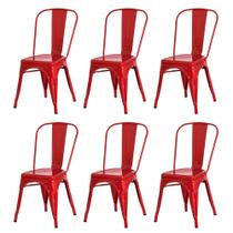 Kit 6 Cadeiras Tolix Iron Design Vermelha Aço Industrial Sala Cozinha Jantar Bar