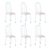 Kit 6 Cadeiras Tubular 96x36x41 Cm Iris B Botanic Bege / Branco Kit 6 Cadeiras Tubular 96x36x41 Cm Iris B Botanic Bege / Branco