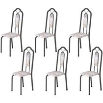 Kit 6 Cadeiras Tubular Bianca Prata/Martelado/Botanic Bege Kit 6 Cadeiras Tubular Bianca Prata/Martelado/Botanic Bege