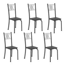 Kit 6 Cadeiras Tubular para Sala de Jantar Sara Prata/Preto/Martelado
