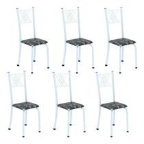 Kit 6 Cadeiras Tubular para Sala de Jantar Sara Preto Floral / Branco