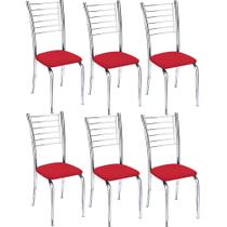 Kit 6 cadeiras Vanessa cromada para cozinha-assento vermelho-Gat Magazine