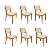 Kit 6 Cadeiras Viena Madeira Maciça Cinamomo Encosto Palha Sintética Sextavada