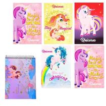 Kit 6 Caderno Capa Dura Unicórnio 96 Folhas Escolar Infantil