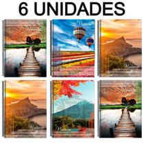 Kit 6 Cadernos Espiral 96 Folhas Universitário Capa Dura Estampa Nature Materiais Escolares 151903-6
