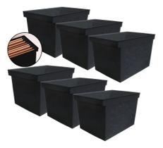 Kit 6 Caixa Arquivo Multiuso Larga Pasta Suspensa Dello Preto