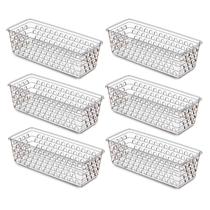 Kit 6 Caixa Cesto Organizador Multiuso Comprido Organizador de Geladeira Transparente Preto Rosa Branco