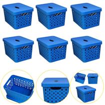 Kit 6 Caixa Cesto Organizador Multiuso Empilhável 17 L Azul Kit 6 Caixa Cesto Organizador Multiuso Empilhável 17 L Azul